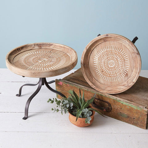 Carved Wood Dessert Stands - Set of Two - Vessel