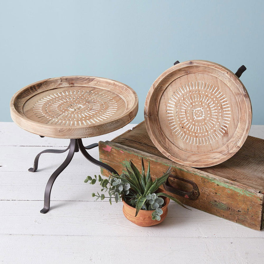 Carved Wood Dessert Stands - Set of Two - Vessel