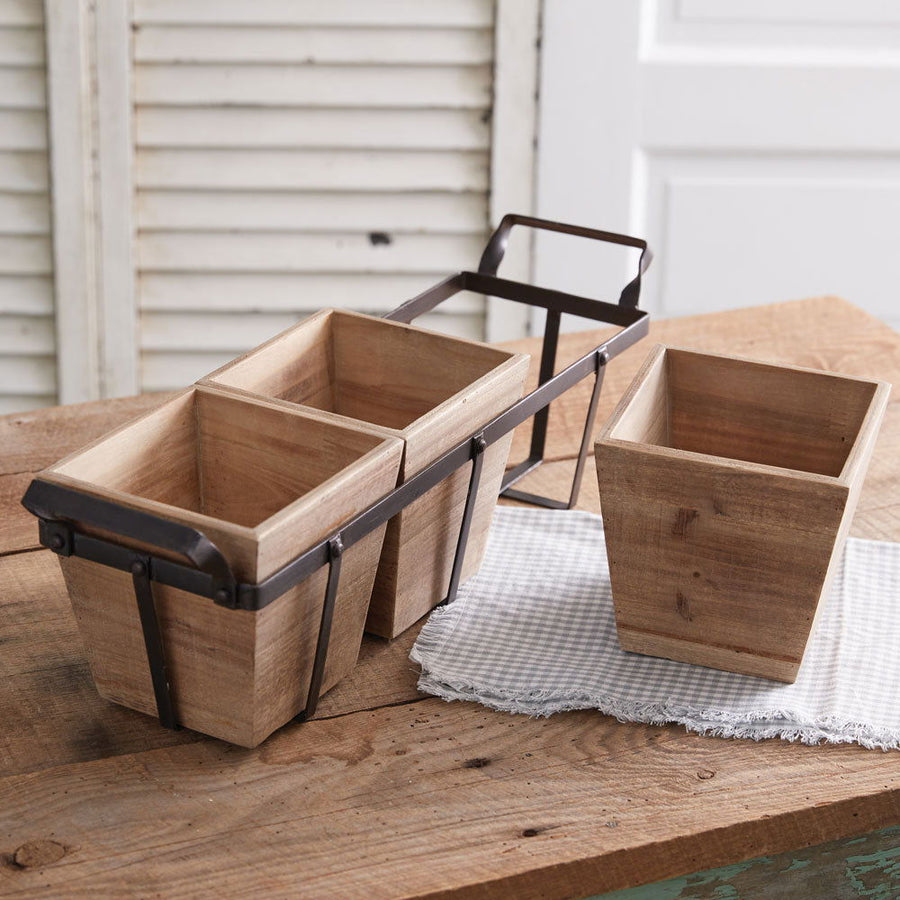 Metal Caddy with Three Woodboxes - Vessel