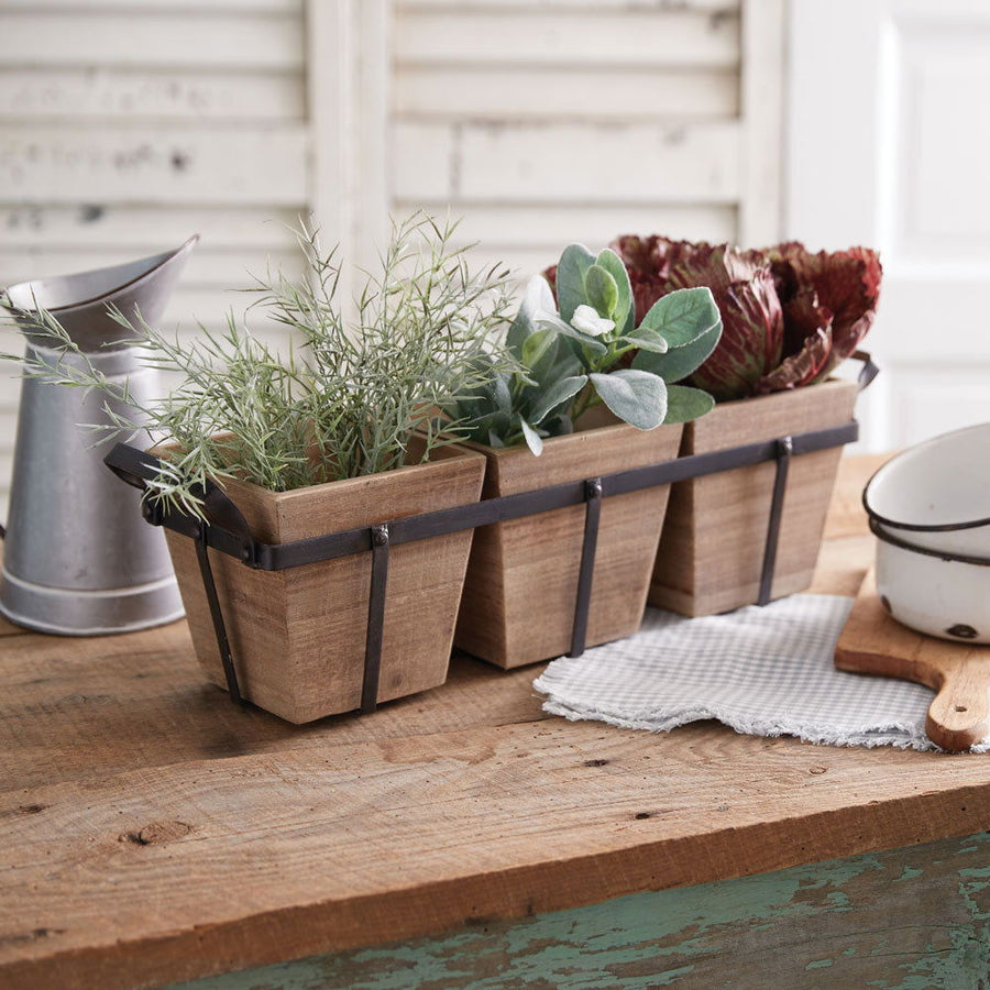Metal Caddy with Three Woodboxes - Vessel