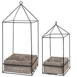 Wood Plant Holder w/ Metal Frame Set of Two - Vessel